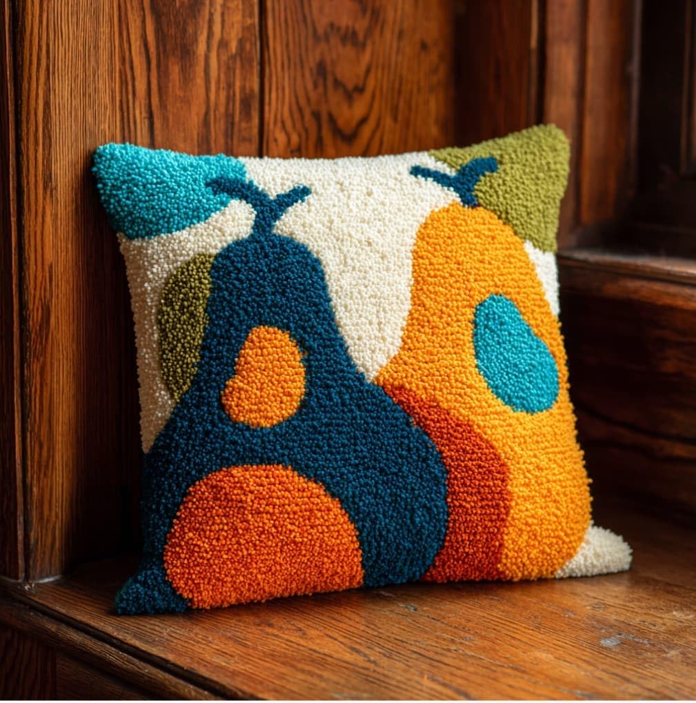 WallustrioaW Latch Hook Pillow Case Kits,Pumpkin 17X17 Inch Latch Hook Cushion Cover Kit,Knitting Kits Cushion for Adults Rug Making Kit for Starters