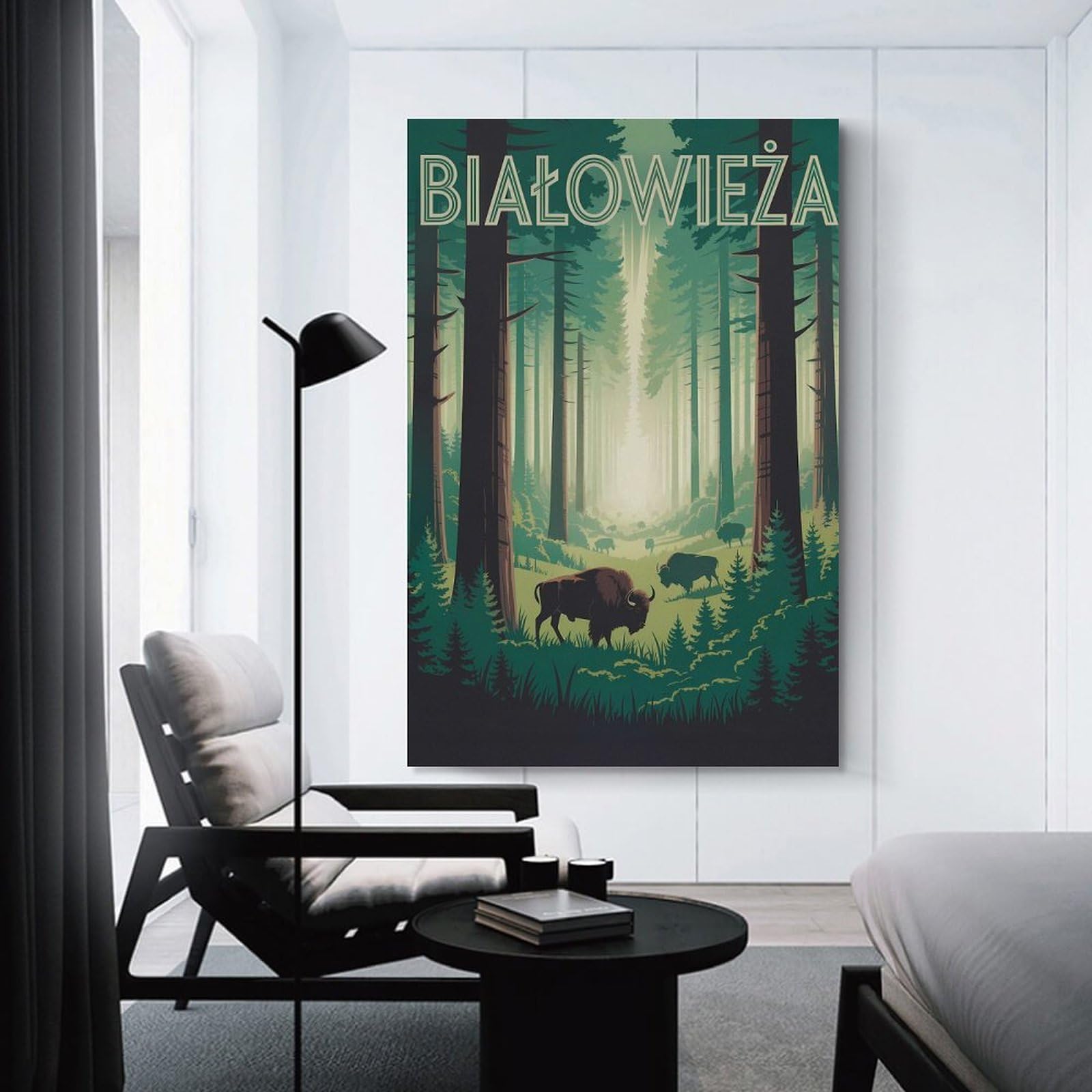 Junmoney Home Decor Wall Art Białowieża Forest Bison Illustration, 20x30inch(50x75cm), for New Homes, Bedrooms Or Workspaces, Decorative Present for New Homes