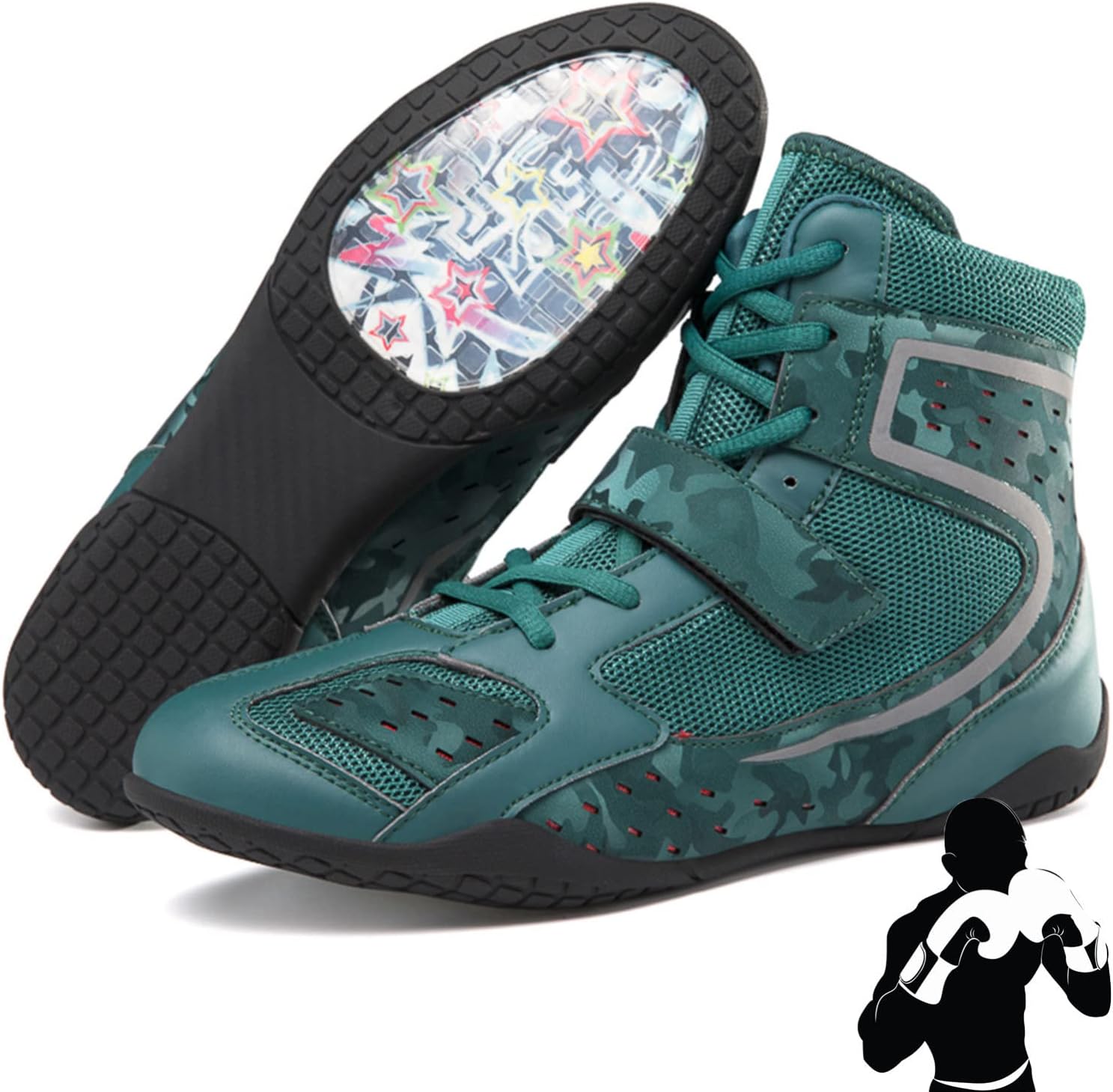 NYKJBD Men's Boxing Shoes Wrestling Shoes High-top Non-Slip Professional Training Shoes Squat Shoes for Gym,Green-8.5