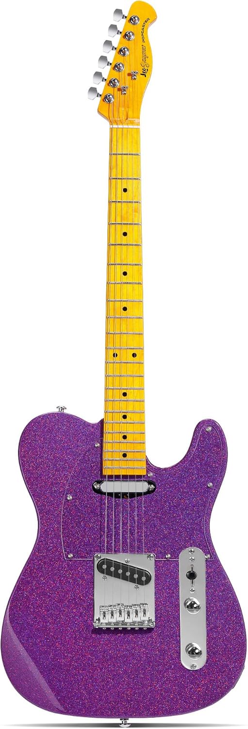 Leo Jaymz Electric Guitar in Sparkle Color - High Gloss Mahogany Body and Hard Maple Neck - High Transparent Acrylic Pickguard - Highly Output Alnico V Pickups (Elite Sparkle Purple)