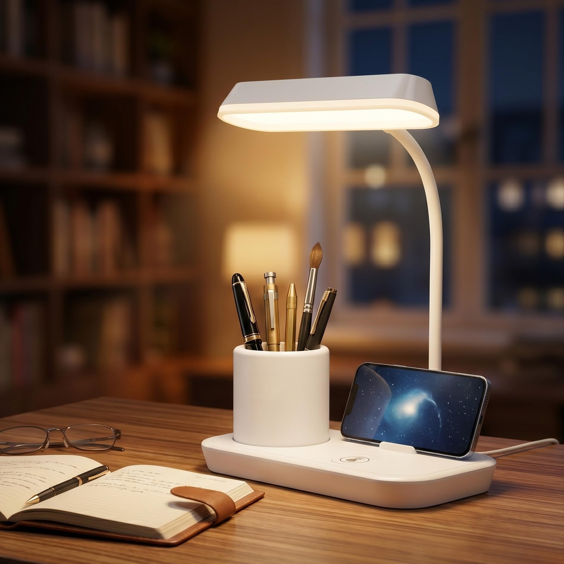 LED Desk Lamp with Pen Holder, Mobile Phone Stand, USB Rechargeable Study Lamp with Touch Control & Adjustable Brightness-image-18