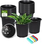 Paquet de 50 1 Pots de chambre de bébé de plantes de Gallon, pots de plantes en plastique avec trous de drainage et 100Pcs Etiquettes végétales, Souples graines de fleurs réutilisables durables Pots de départ pour les plantes, les coupes, la transplantation