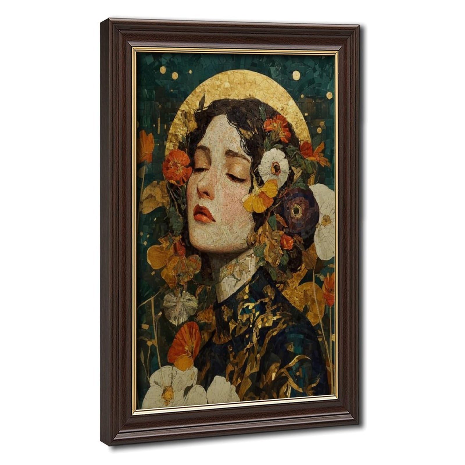 Bareronor Turquoise Klimt-Inspired Mosaic Woman Canvas Poster Bedroom Decor Landscape Office Room Decor Gift 12" L X 18" W