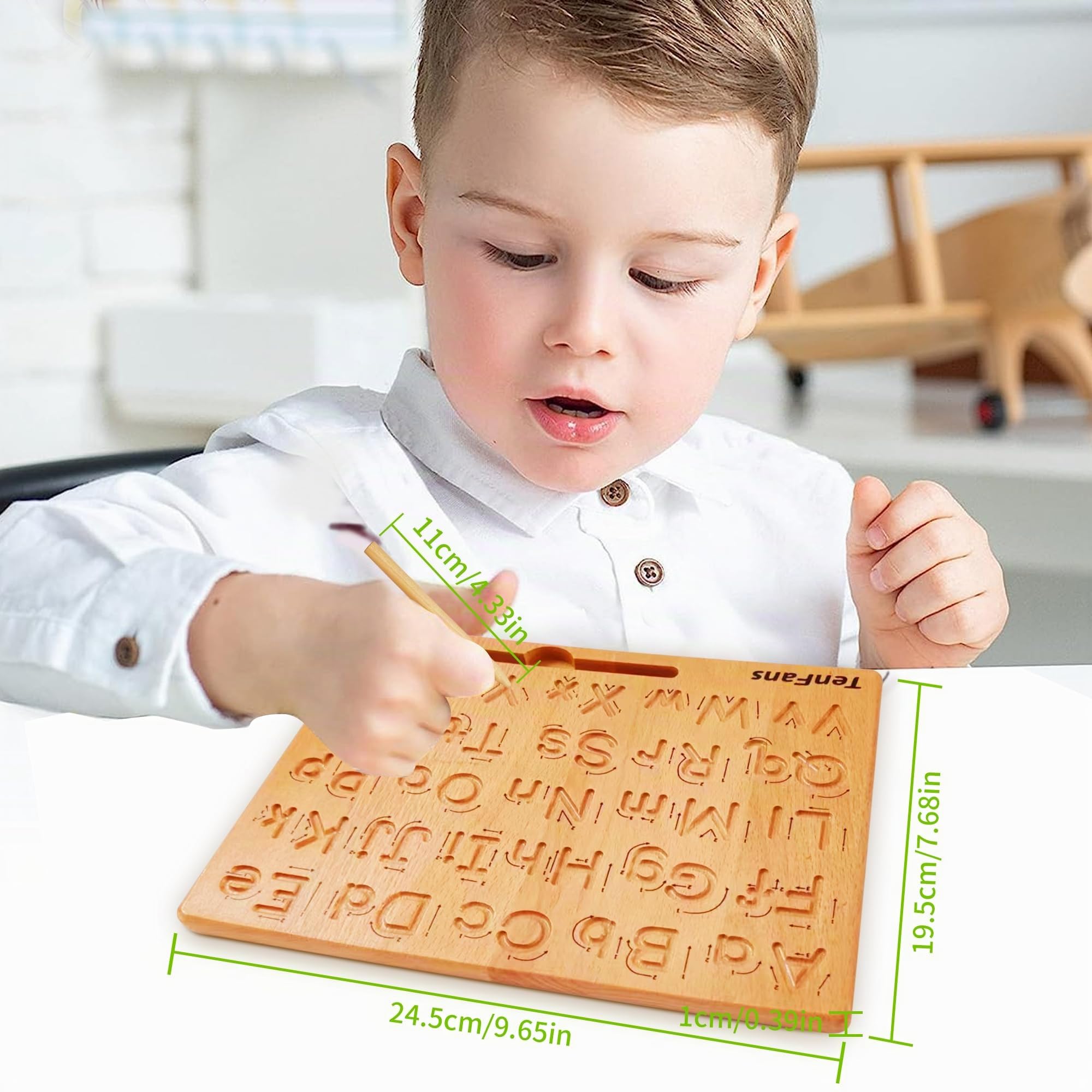 TanFans Holz-Alphabet Schreibtafel - Montessori Lernspielzeug für Vorschulkinder - Feinmotorik fördern - ABC Schreiben Lernen - beidseitiges Übungstool - Geschenk für 3-5 Jahre alte Kinder