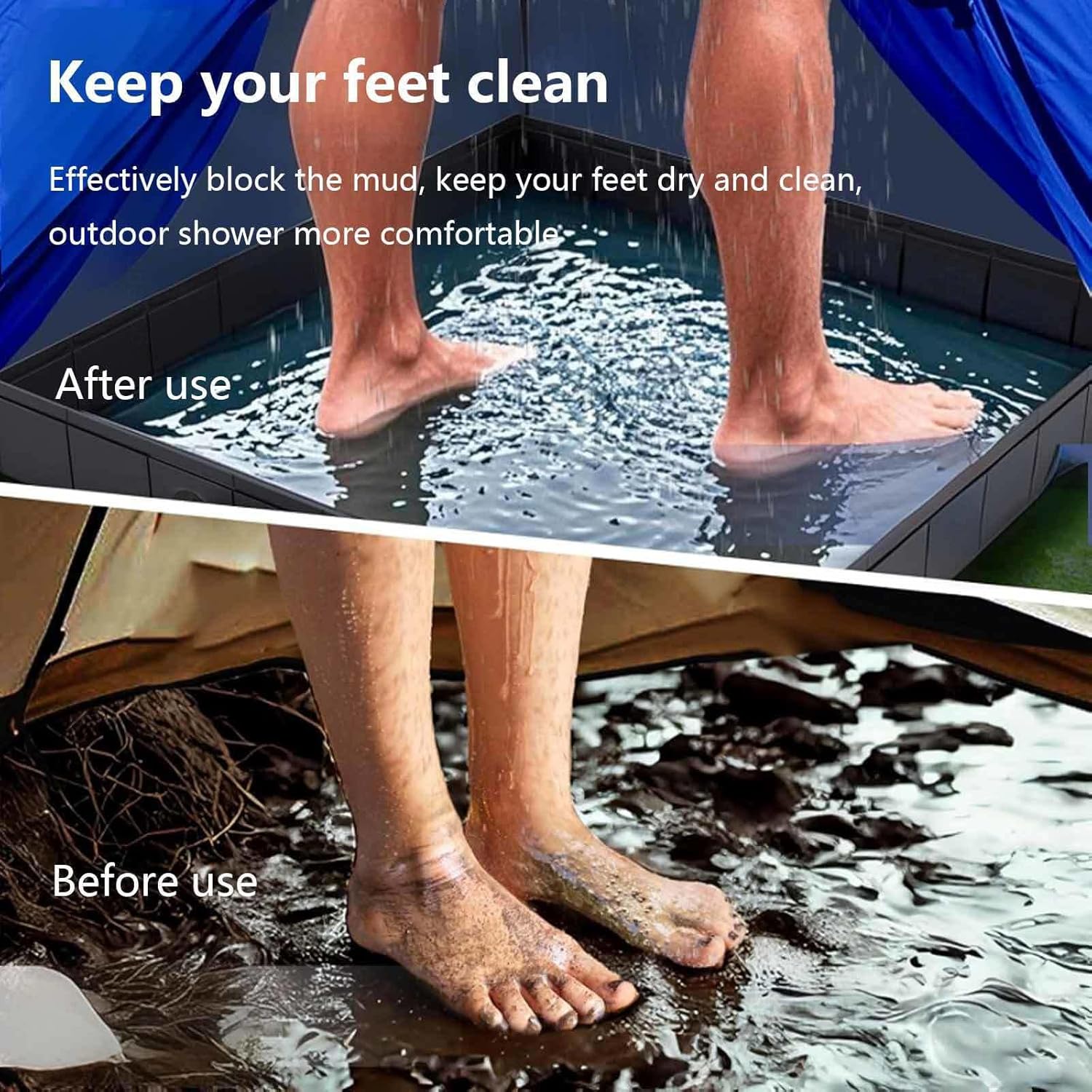 Camping Shower Pan, with Drain Pipe Shower Base, Collapsible Portable Shower Pump for RV, Beach, Glamping