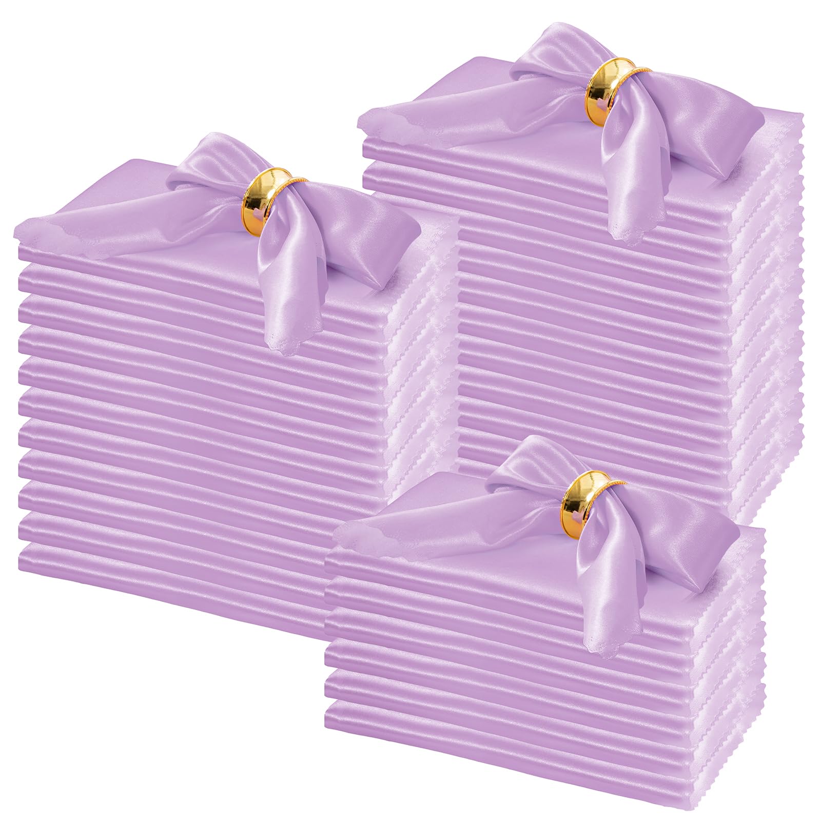 Horbaunal 100 Pack Satin Napkins 20" x 20" Oversized Dinner Napkins with Elegant Lace, Soft Cloth Napkins for Parties, Weddings, Events, Lavender