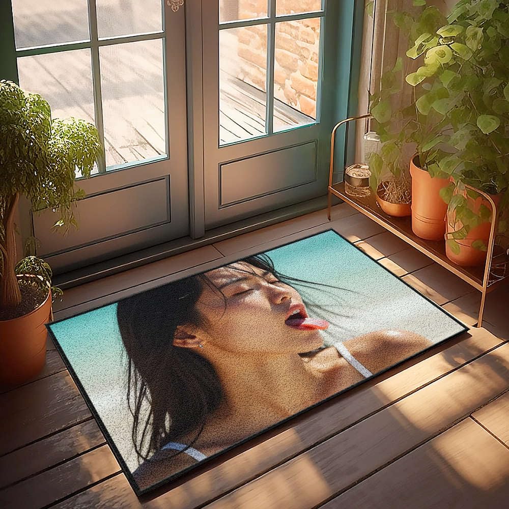 Tapis de porte intérieur plage femme cheveux mouillés pour une entrée propre