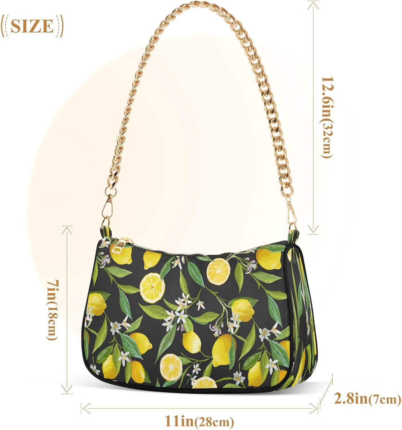 Shoulder Bags for Women Lemon Hobo Tote Handbag Small Clutch Purse with Zipper Closure