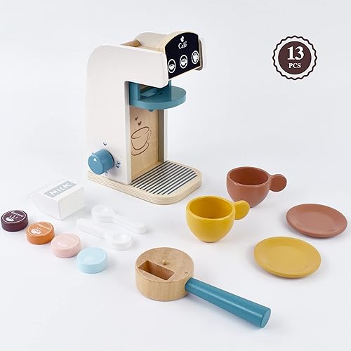 Miniatura 9 de PairPear Juego de cocina de madera, madera de pino maciza 2 en 1, estante de cocina y mercado para niños con pizarra, acabado natural, juego de