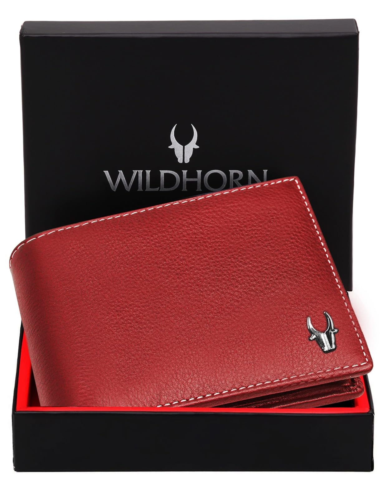 WildHorn Men Leather RFID Protected Wallet, Red