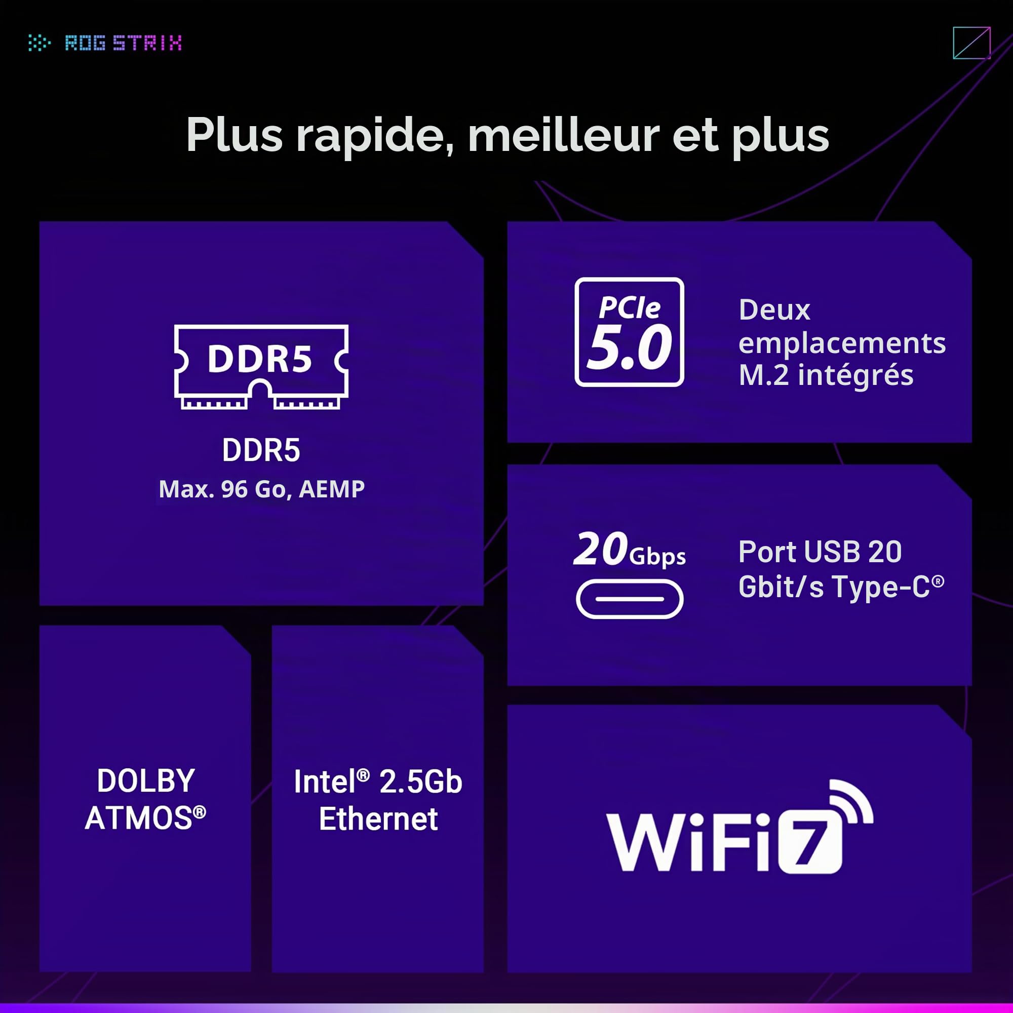 ASUS ROG Strix B850-I WiFi pour jeu AMD AM5 B850 Mini-ITX mITX Carte mère 10+2+1 étapes, DDR5, 2.5G LAN, WiFi 7, 2X M.2, PCIe 5.0 x16, USB 20 Gbit/s Type-C, AI Overclocking, AI Networking II, Aura