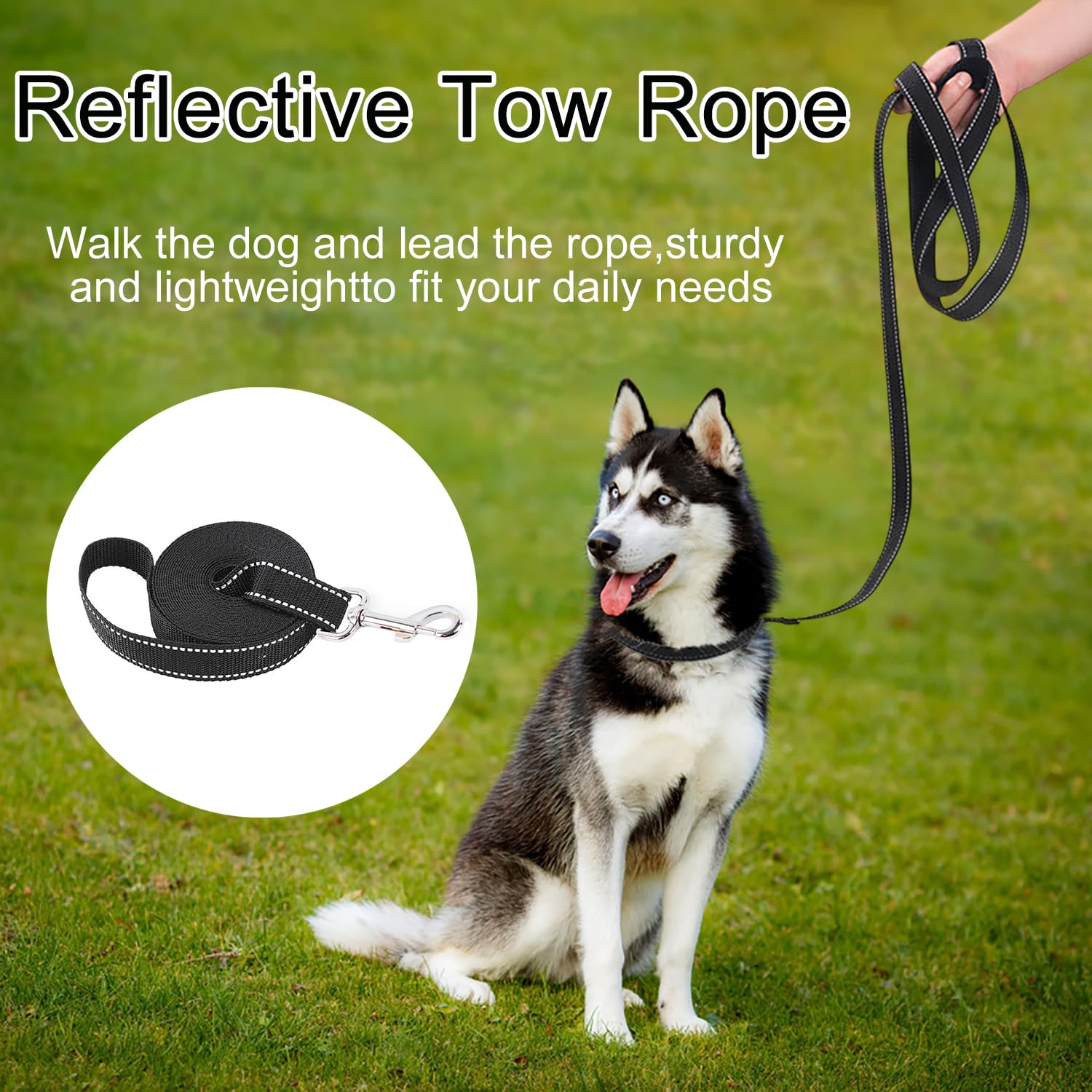 Longe pour Chien, Laisse Longue 2 M, Laisse De Dressage Réfléchissante pour Chien, pour Petits Moyens Grands Chiens, Noir