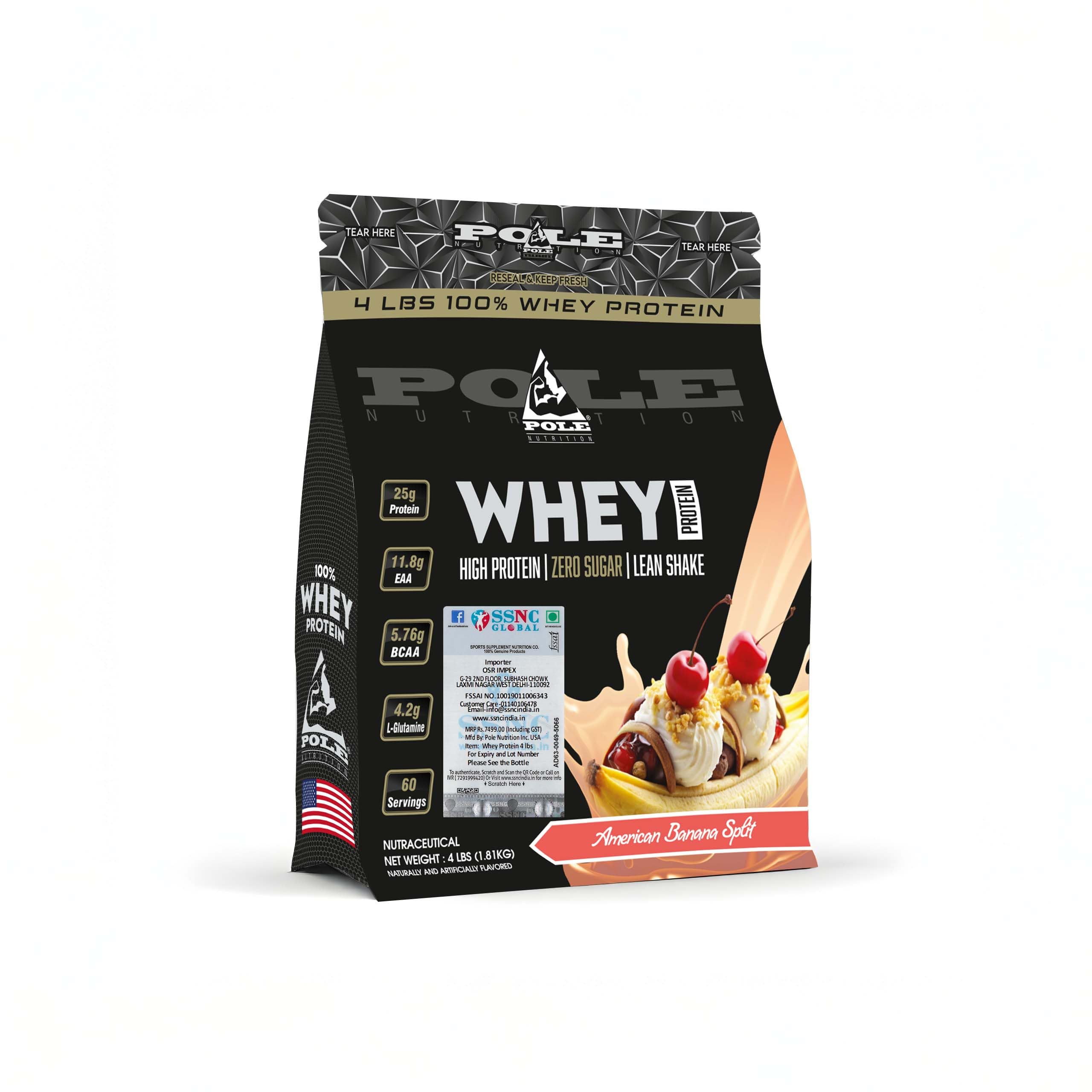 Pole Nutrition Whey Protein | 4 Lbs (1.81 kg) | High Protein, Zero Sugar Lean Muscle Shake | Fast Recovery & Muscle Growth (4 lbs, AMERICAN BANANA SPLIT) — Amazon image 3
