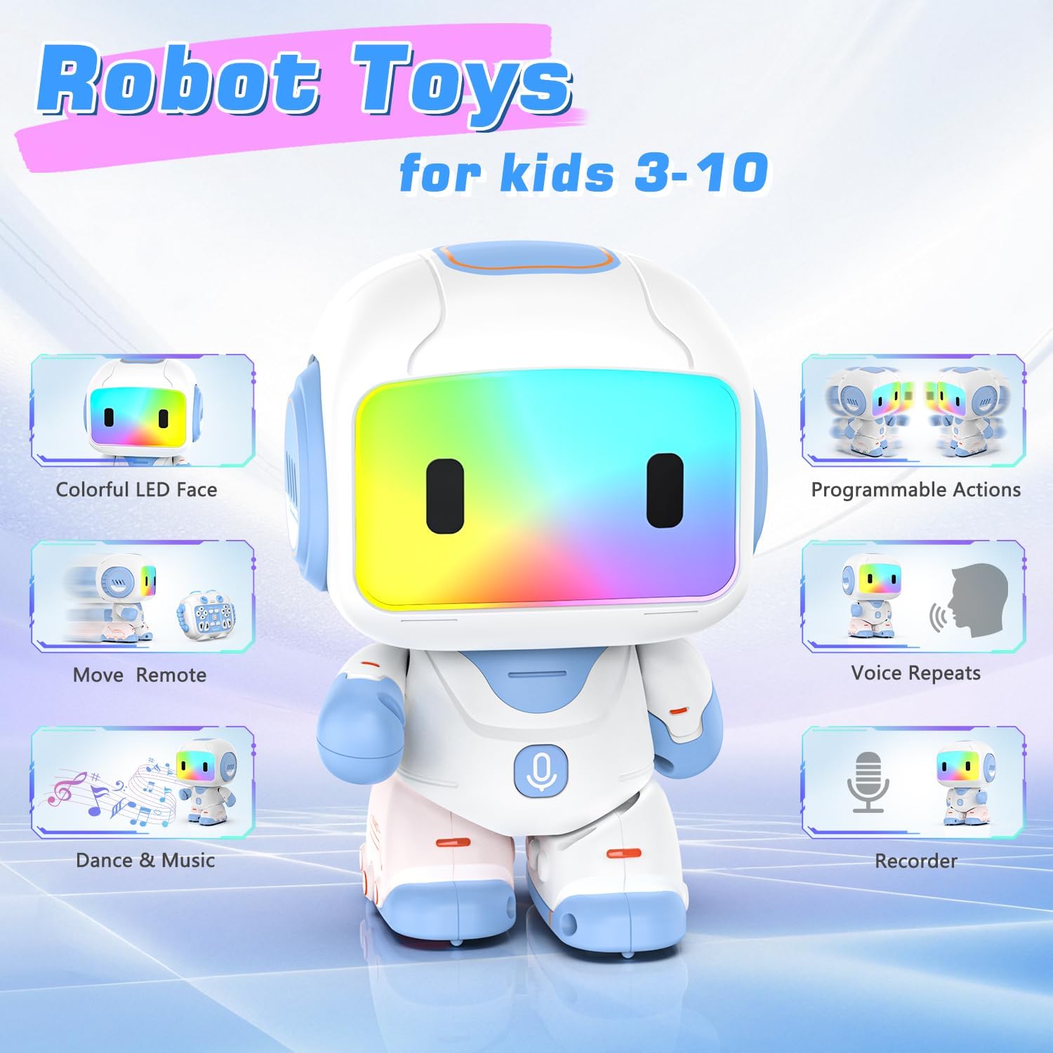 Robot Toy for Kids,Remote Control Robots with Smart Interactive Dancing, Programmable Toy, Rechargeable Robots Toys for Age 3-8 Year Old Boys and Girls Christmas Birthday Gift Present Blue