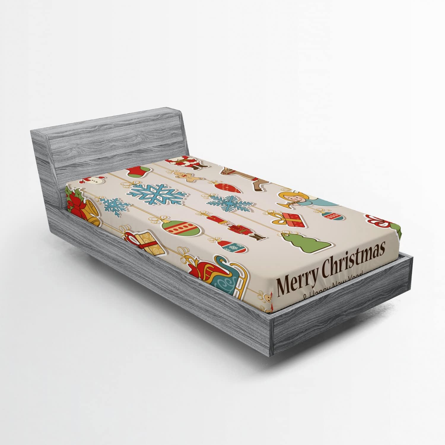 Ambesonne Holiday Fitted Sheet, Various Different Snowflakes with Rich Details Christmas Season in Wintertime, Soft Decorative Fabric Bedding All-Round Elastic Pocket, Queen Size, Red and White