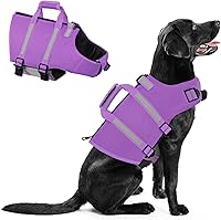 Queenmore Medium Dog Life Jacket - Buoyant Swimming Vest with Back Zipper, Rescue Handle & Reflective Straps for Boating Kayaking (Purple, M)