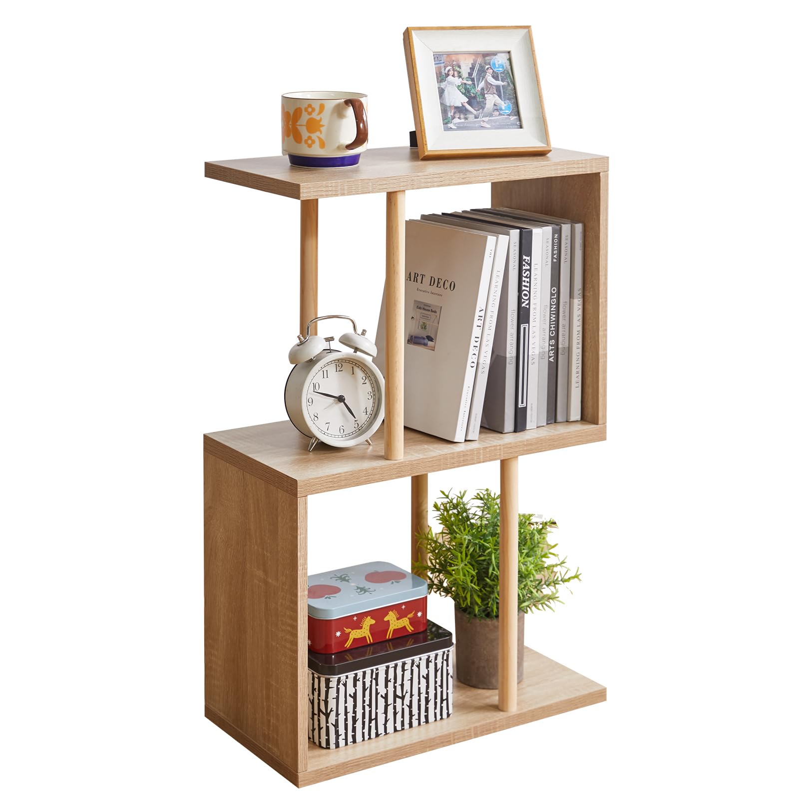 Aibiju 3-Tiered S-Shaped Side Table for Small Spaces, Freestanding Side Table, Sofa End Table, Narrow End Table, Suitable for Bedrooms Living Rooms Study Room, Oak YD-ST003R