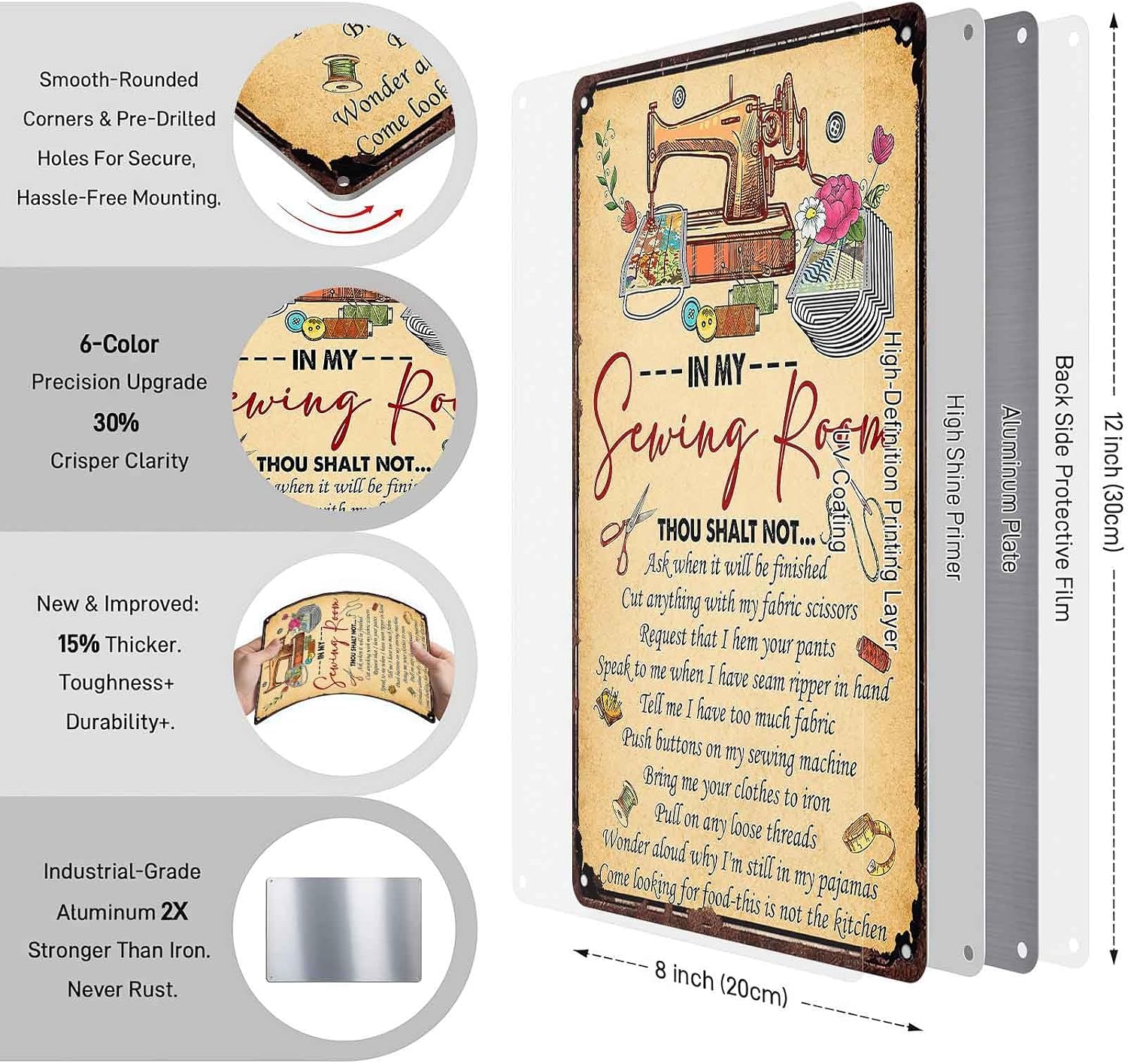 Vintage In My Sewing Room Metal Signs 8x12 Inch, Craft Room Wall Decor image 2