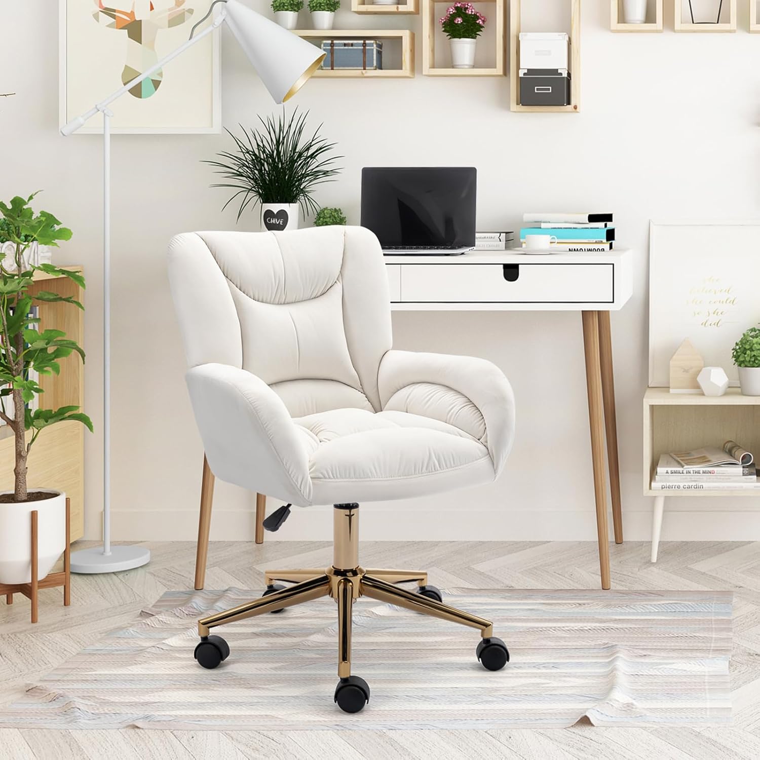 Amazon.com: Anewome Swivel Office Desk Chair with Wheels Upholstered ...