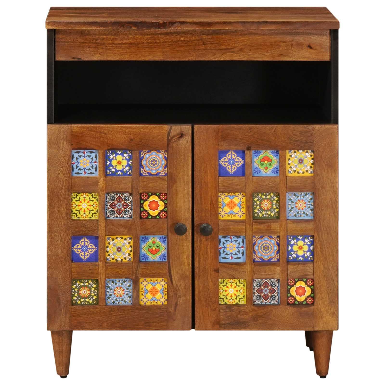 Credenza con vano portaoggetti, in noce, 60 x 33 x 75 cm, in legno massello di mango, cassettiera bassa, cassettiera per soggiorno, spazio per riporre oggetti, scaffale per Hi-Fi, DVD, CD