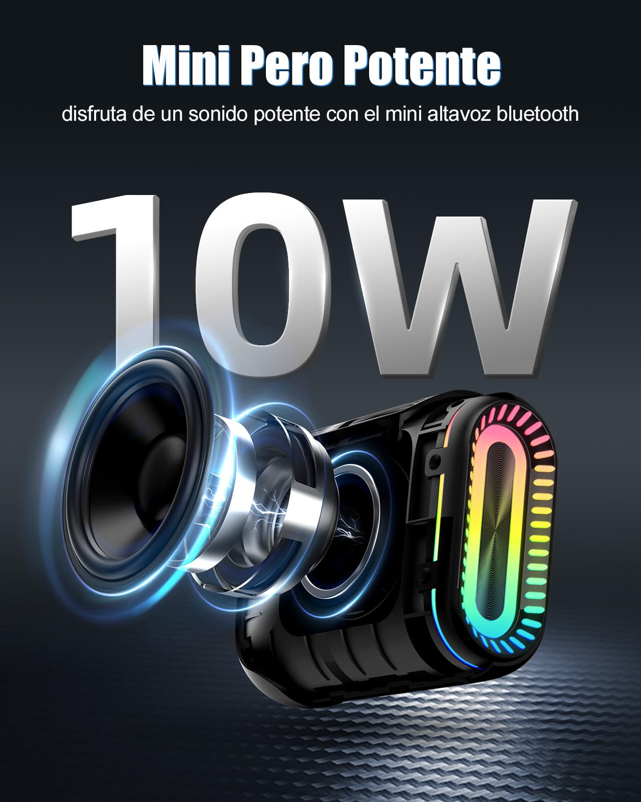 OHAYO Mini Altavoz Bluetooth Pequeño, Altavoz Portátil, Lluminación RGB, Batería de 24 Horas de Duración, Doble Emparejamiento Estéreo, IPX7 Impermeable, Bluetooth 5.3, Negro