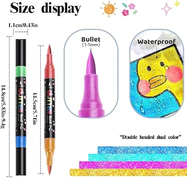 24 Colors Glitter Markers,Glitter Paint Pens Sparkly Metallic Shimmer Marker Fine Point Tip Outline Markers for Adult DIY Crafts.Greeting Birthday Cards,Christmas
