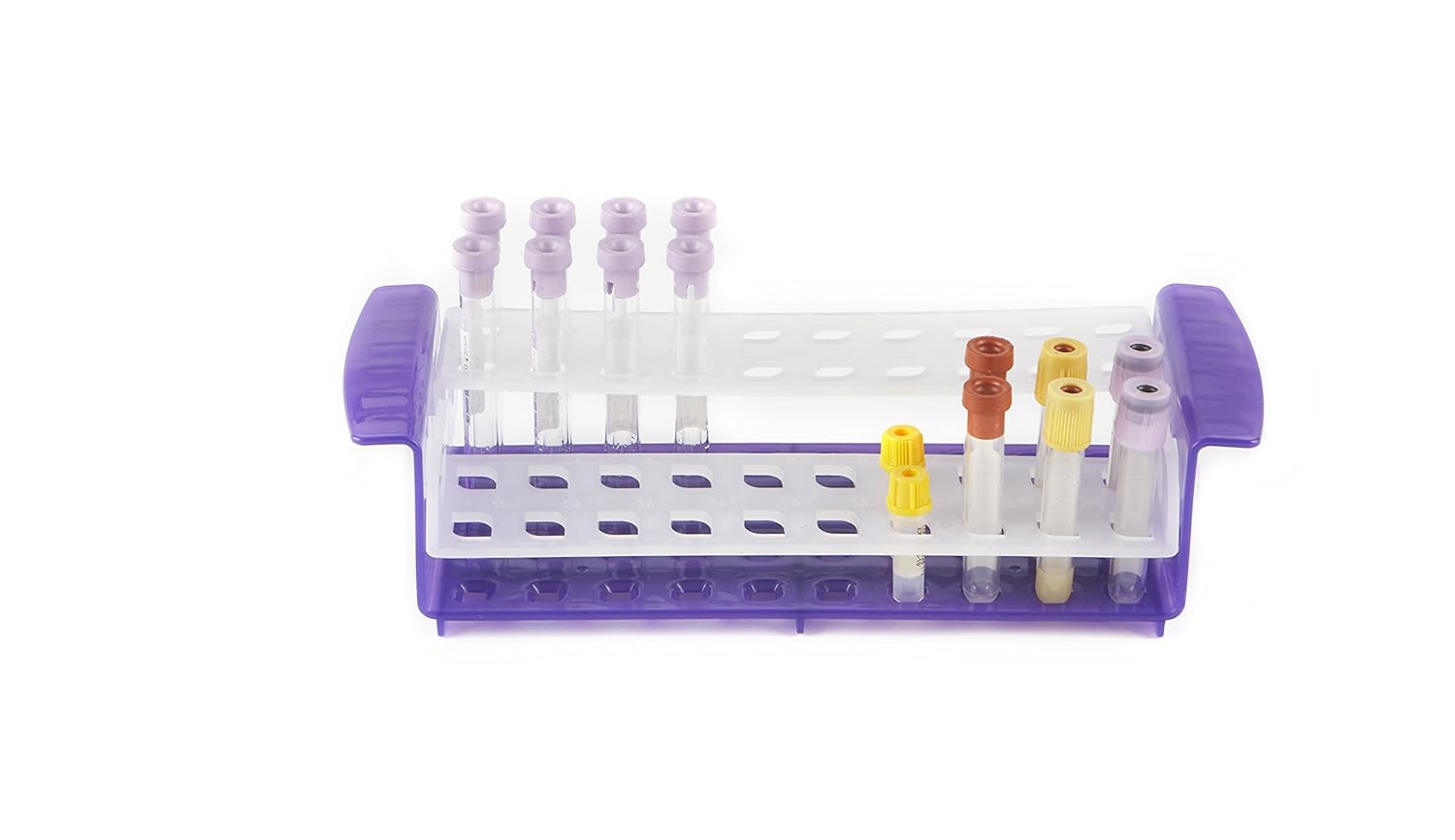 Heathrow Scientific HS120498 Multi-Tube Rack, 10 mm - 17 mm, 3.03" Height, 12.16" Length, Polypropylene, Purple/Natural