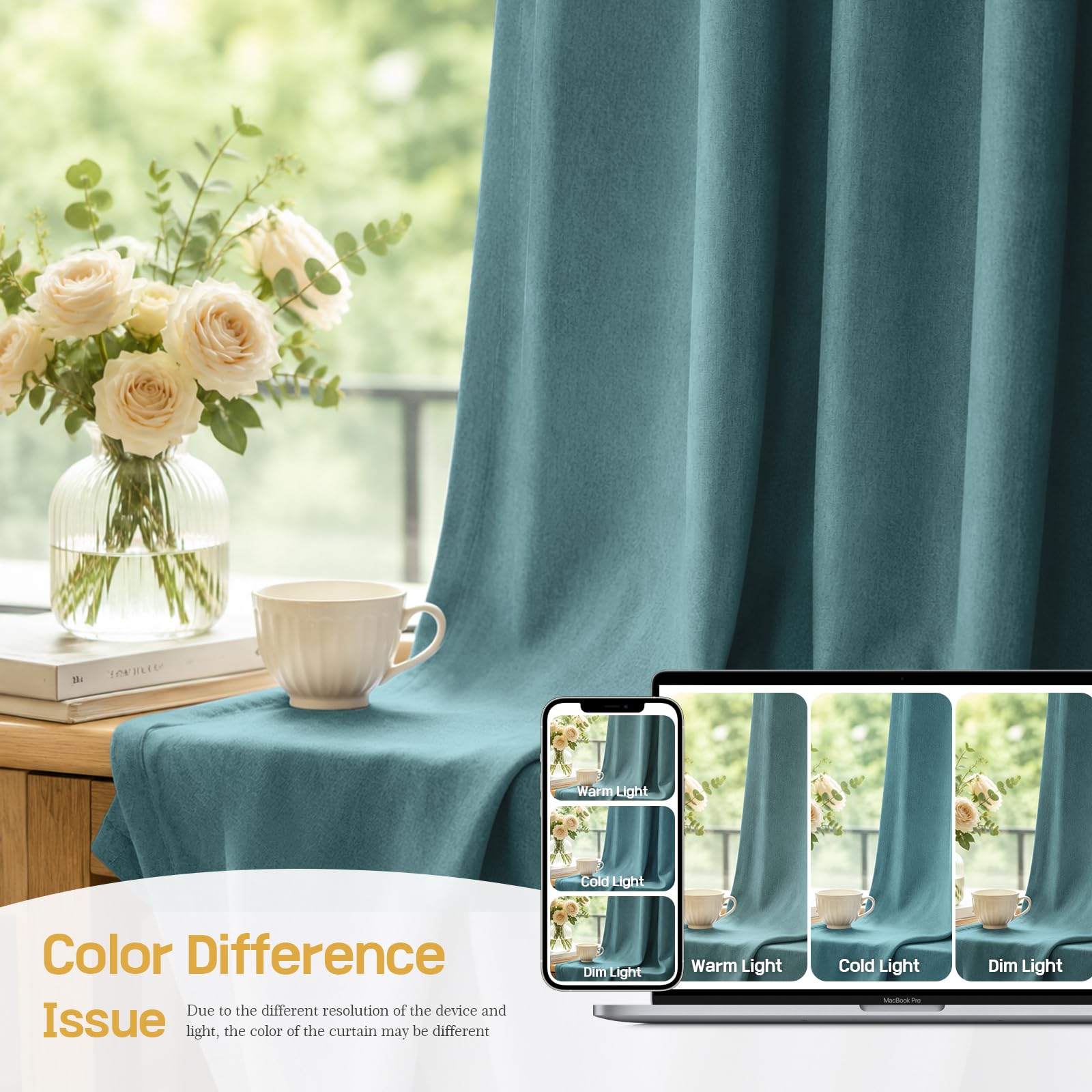 Ystyle Verdunkelungsvorhänge mit Ösen 100% 2er Set, 140×240 cm, Türkis | Blackout Curtain Leinenoptik, Thermovorhang Gegen Kälte Und Hitze, Gardinen Blickdicht für Schlafzimmer Wohnzimmer