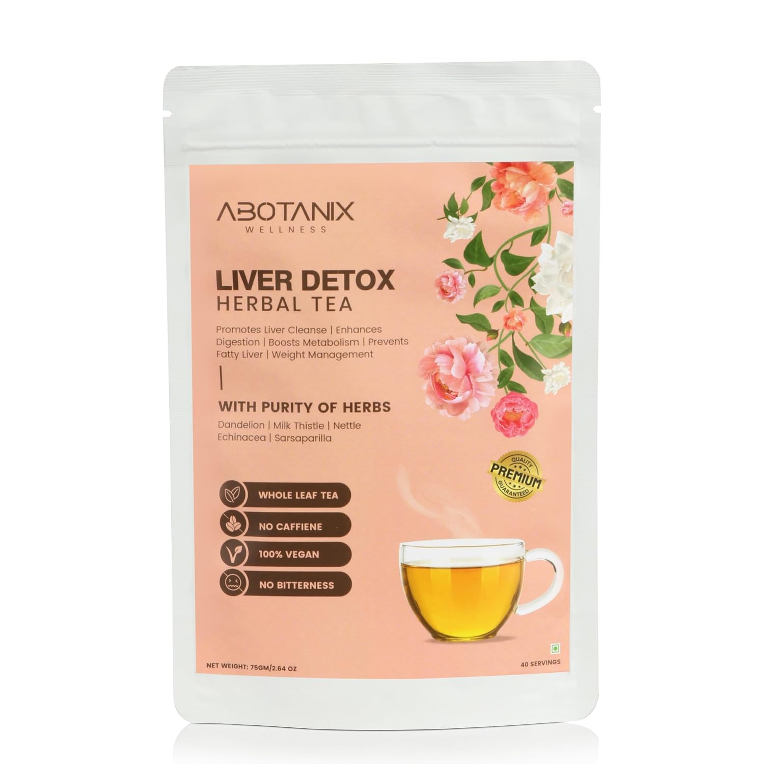 ABOTANIX LIVER DETOX Tea 75g, Premium Tea with Dandelion Root, Nettle, Sarsaparilla, Helps in Liver Cleanse, Prevents Fatty Liver, Enhances Digestion & Metabolism, Weight Control, Caffeine Free, Unflavoured ABOTANIX LIVER DETOX Tea 75g, Premium Tea with Dandelion Root, Nettle, Sarsaparilla, Helps in Liver Cleanse, Prevents Fatty Liver, Enhances Digestion & Metabolism, Weight Control, Caffeine Free, Unflavoured
