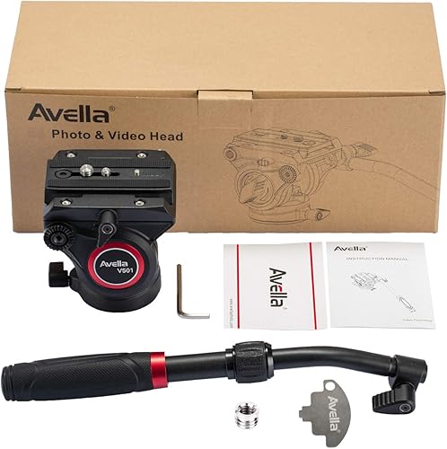 Miniatura 6 de Avella Cabezal fluido de trípode de video con placa de liberación rápida, ligero y resistente, compatible con Manfrotto, carga máxima de 13.2 lb/6
