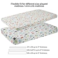Vista 4 de Onacosht Pack n Play Sábanas Ajustables para Bebé Niña Juego de 2 Piezas Sábanas de Punto Jersey Suave para Colchón de Cuna Mini y Colchón