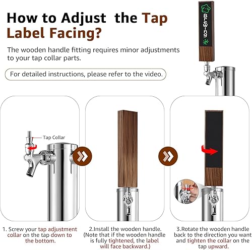 Miniatura 5 de 2 piezas de mango de pizarrón de cerveza de 38 pulgadas a 16 UNC  mango de barril de nuez, asas de barril de barril, asas de grifo con 3 piezas, kit