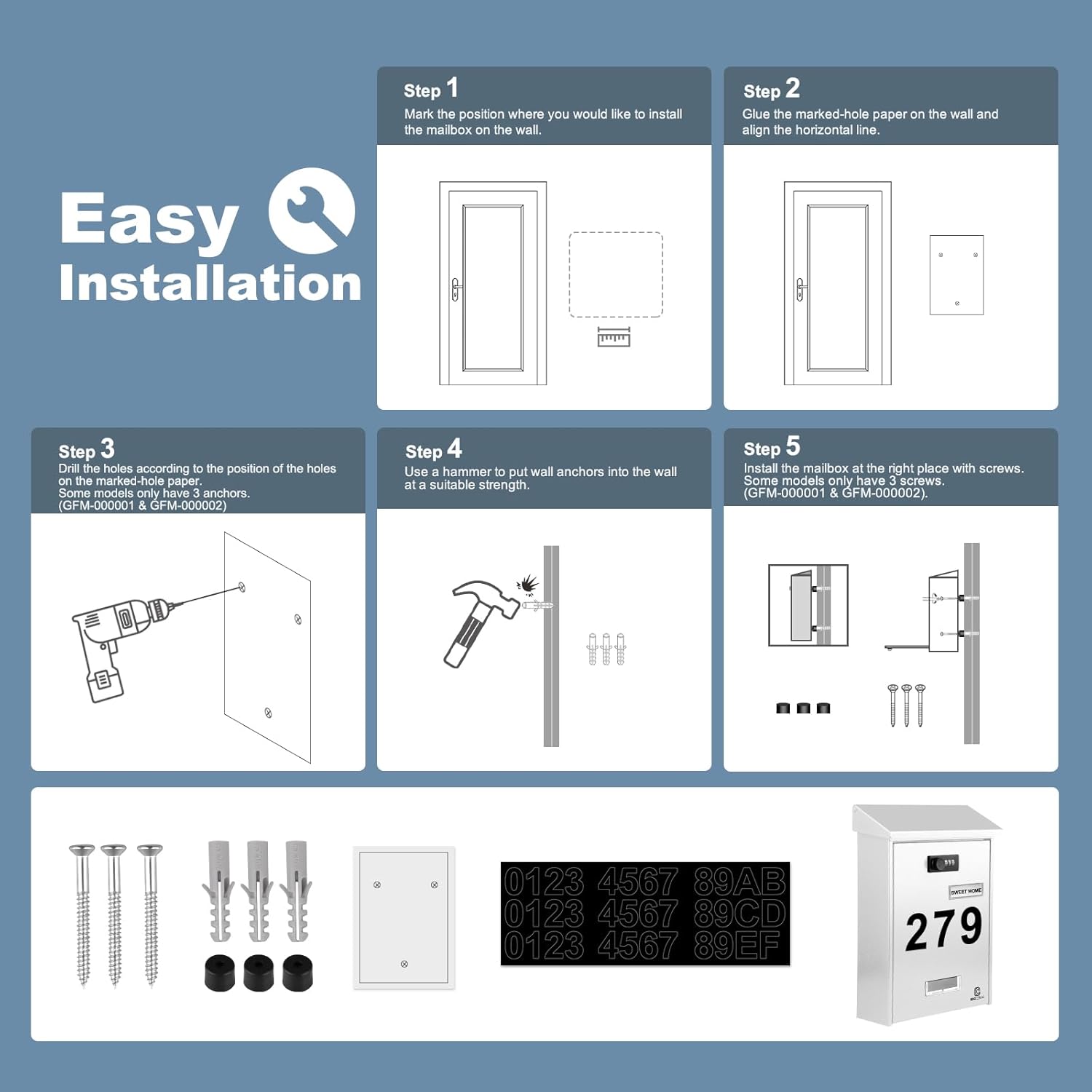 KINGCEPHAS Wall-Mounted Mailbox with Combination Lock, Suggestion Box, Square & Upright Capacity, Waterproof Postbox, High Rust Resistance Letterbox,Mailboxes for Outside,9” x 3.4” x 12.4” (White)