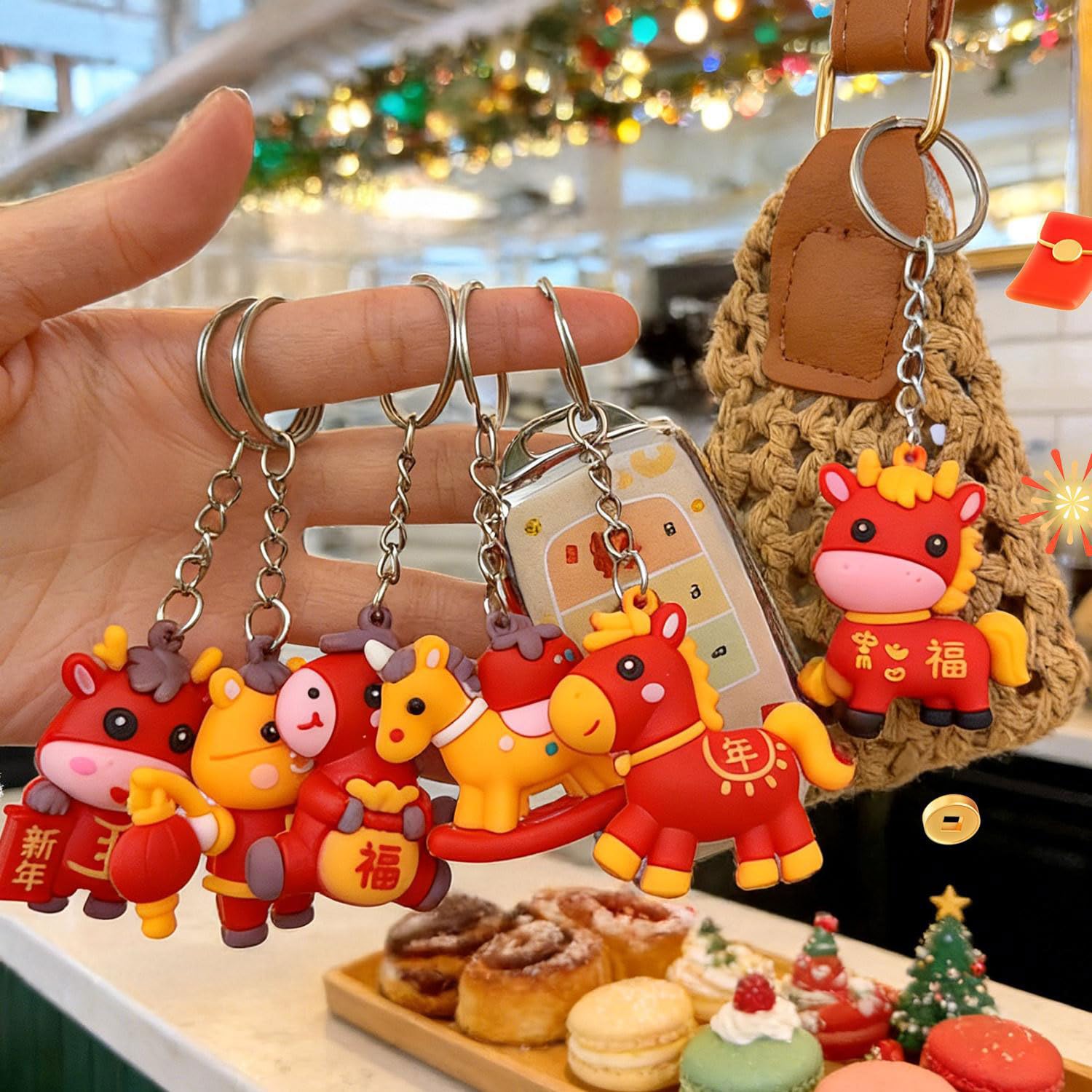 5Pcs/set Random Style 2026 Year of The Horse Keychain Cute Pony Men Women Backpacks Car Pendant Hanging Decoration New Year Gift,10.5cm