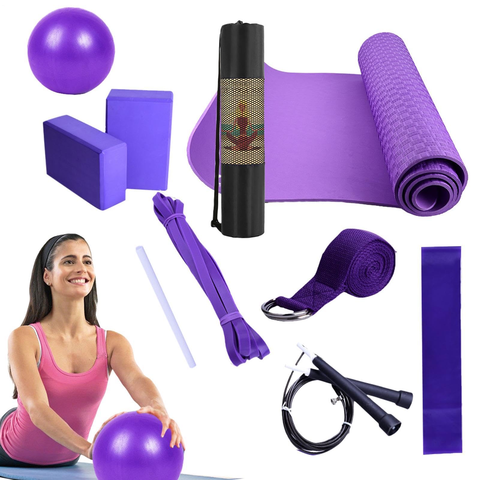 Yoga -Kits für Heimtraining, Yoga Kit Yogamatte mit Tragetasche | Beinhaltet Widerstandsband, Stretchband, Trainingsgeräte für Pilates und Fitness