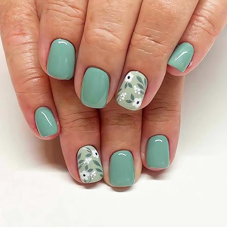 Spring Green Press On Nails: Cute Floral Nails for Spring & Summer