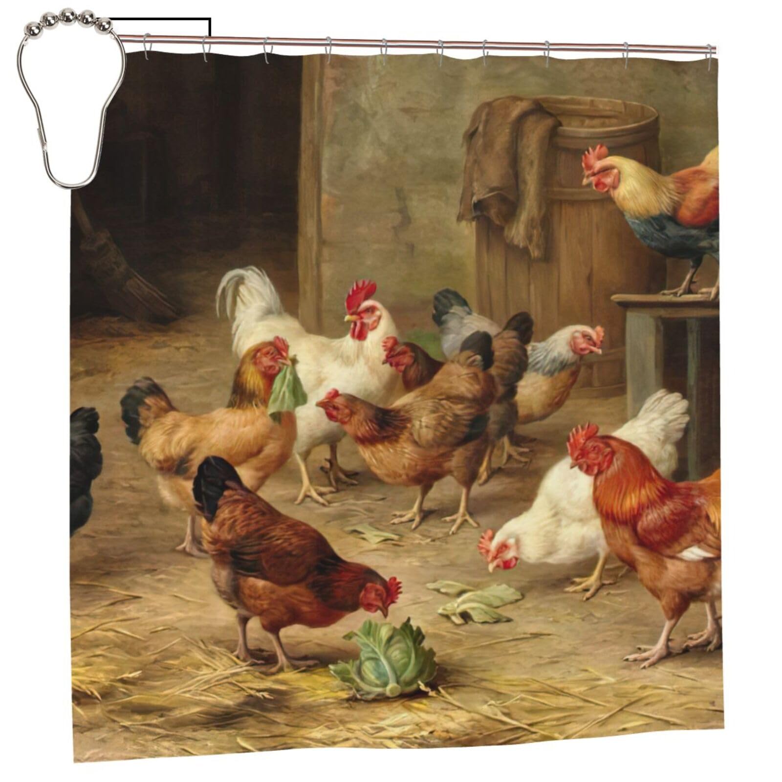 Rideau de douche poules de ferme pour une ambiance de campagne dans votre salle de bain