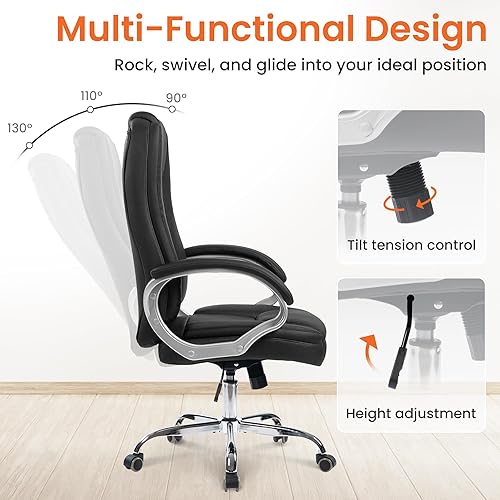 Miniatura 7 de NEO CHAIR Silla de oficina con respaldo alto para computadora, escritorio ejecutivo, cómoda, ergonómica, ajustable, giratoria, de piel sintética,