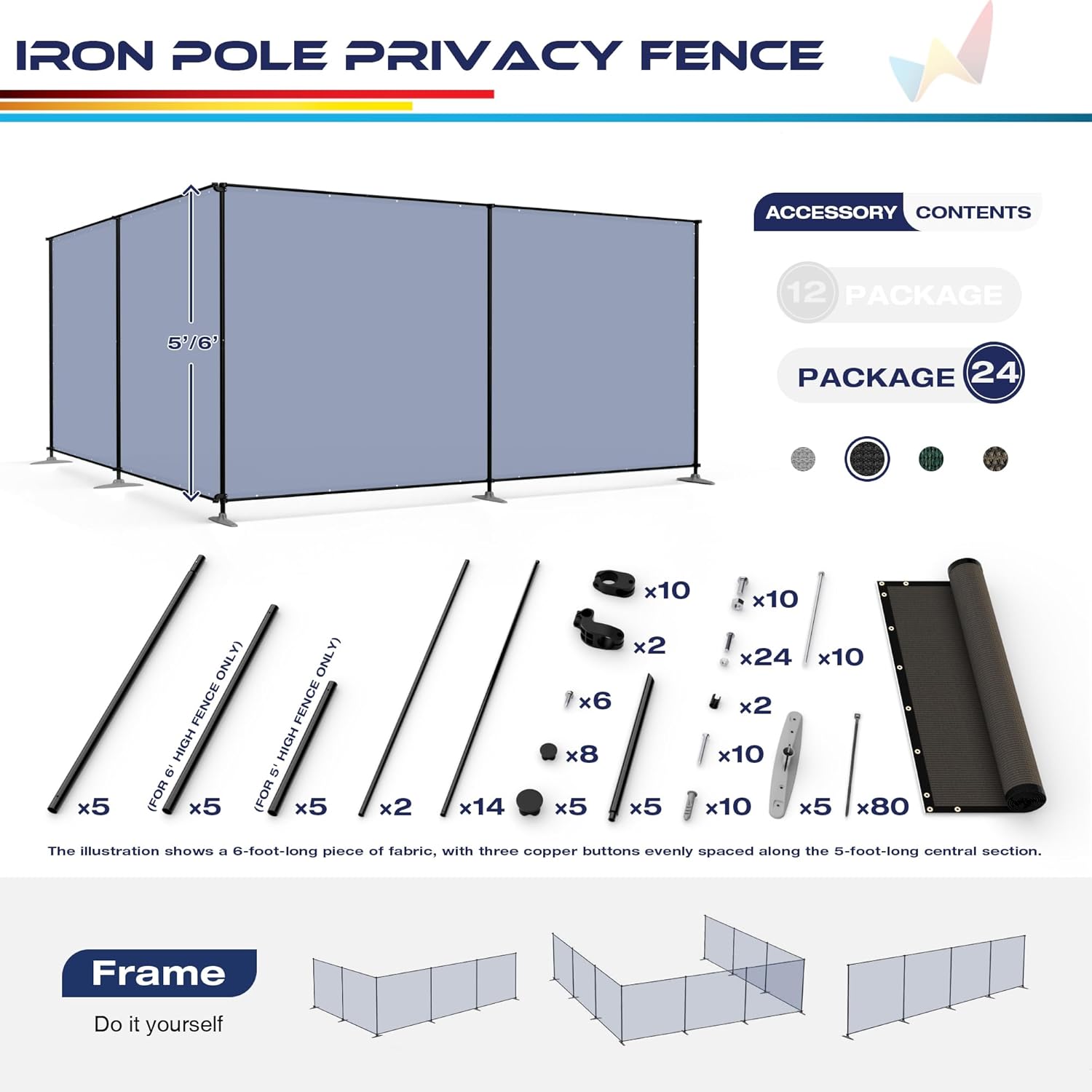 Windscreen4less Outdoor Privacy Fence Screen, 6'x24' Freestanding Privacy Fencing Set with Iron Poles and Ground Spikes, UV Resistant Mesh Cover Garden Pet Fencing for Backyard Patio Pool, Brown
