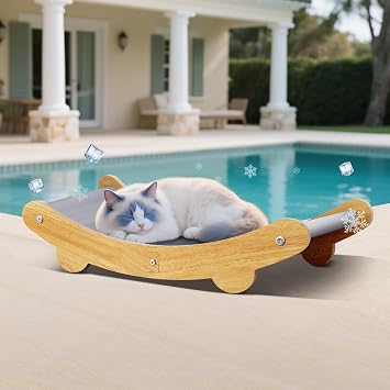 Cooling Cat Bed Hammock,Cats Cooling Mat, Comfort Gel Pet Pad, Indoor Elevated Cat Beds Chair, Curved Design, Pet Mat, Pet Furniture Couch, Wear-Resistant PVC Waterproof FabricGrey