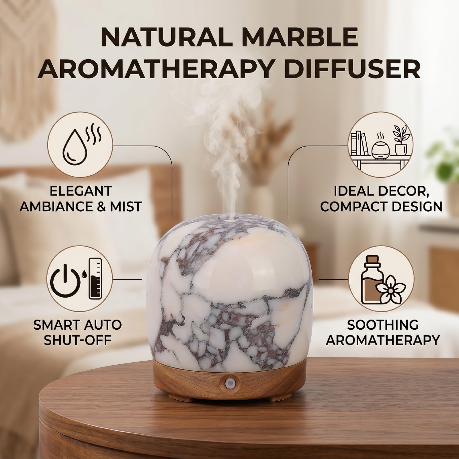 Humidificador Aromaterapia DifusorAceitesEsenciales Mármol