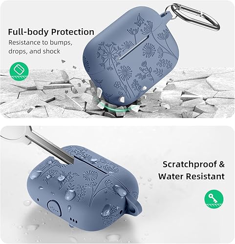 Miniatura 3 de Lerobo Funda con grabado de flores compatible con Airpod Pro de 2 generación Linda, funda protectora completa de silicona suave para Apple AirPod