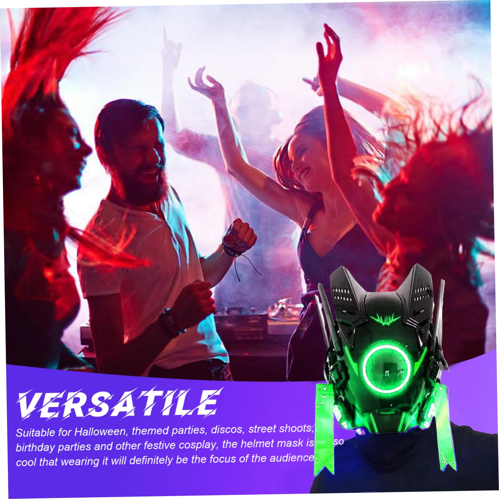 Masque punk, casque cool à lumière ronde LED, cyber-masque de style futuriste Techwear pour fête, festival de musique, cosplay