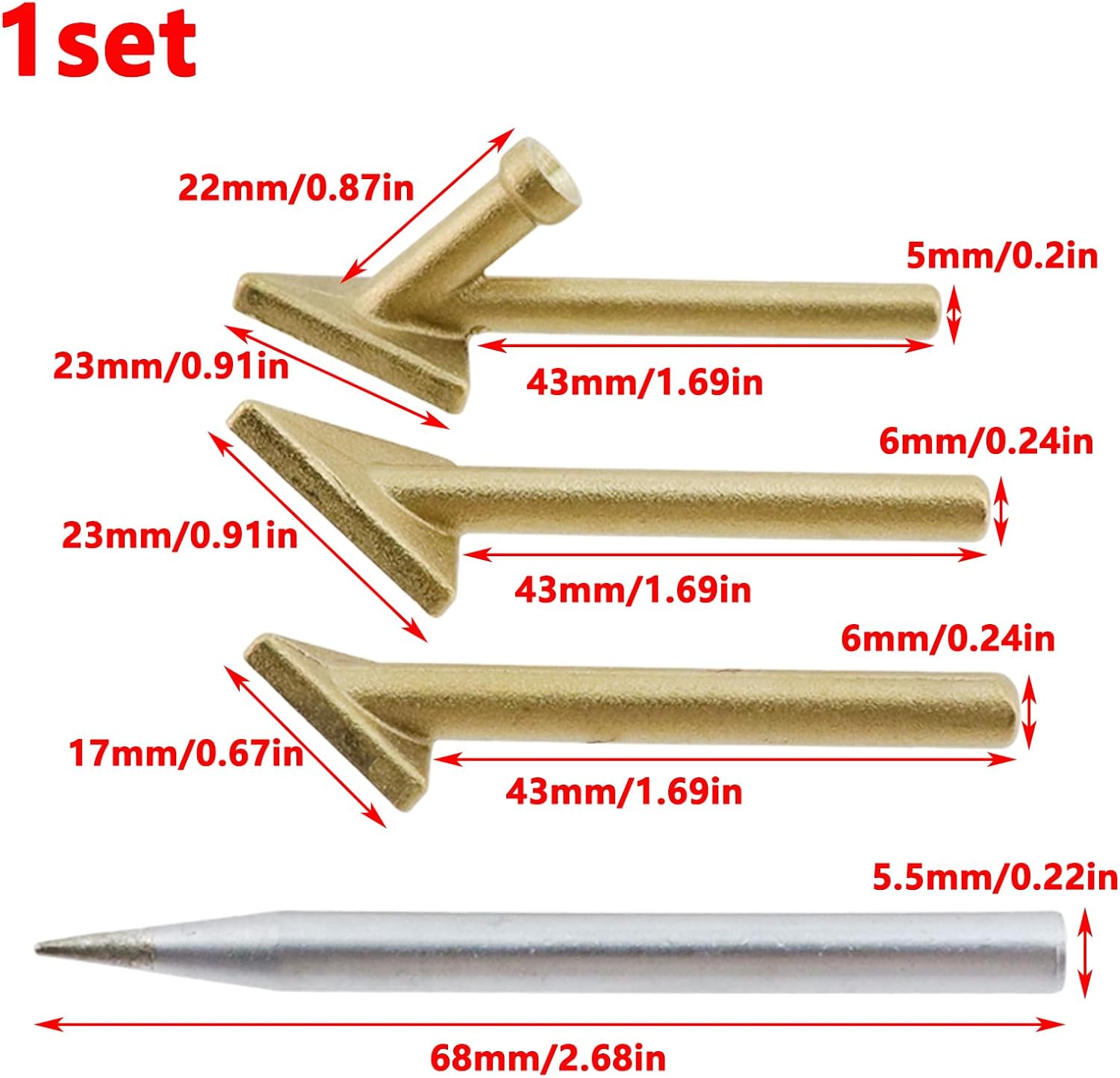 Antrader Plastic Welding Tips,Gold Welder Soldering Iron Tips Triangular Coppers Soldering Iron Head Replacement Tip,4Pcs Set