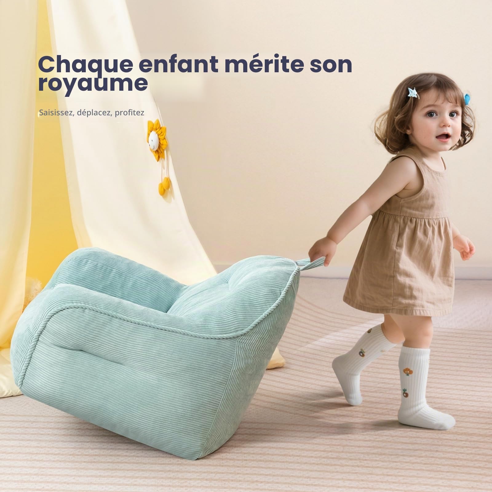 BEJOY Chaises pouf confortables, remplissage inclus, gris-vert