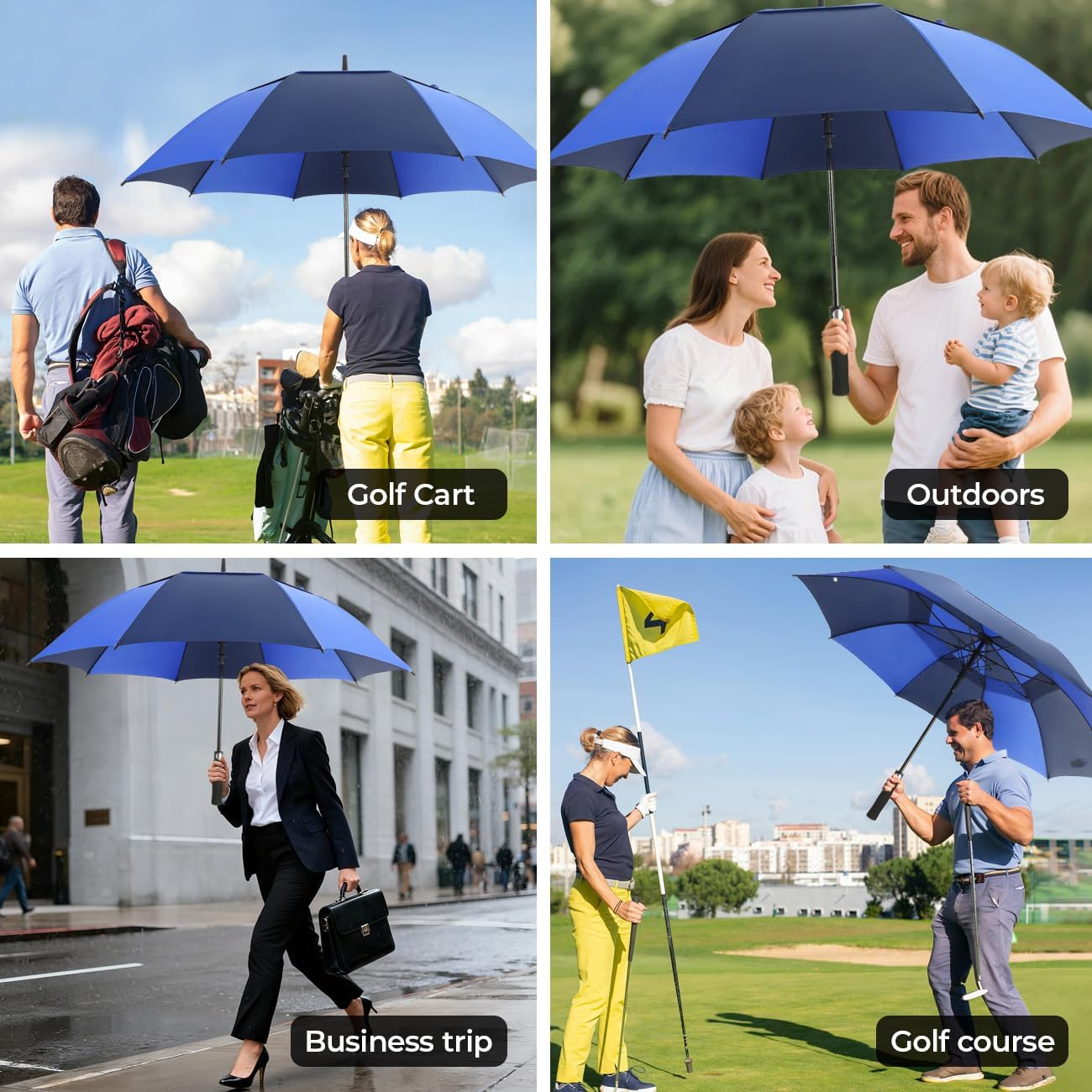 Automatic Open Golf Umbrella 54/62/68/72 Inch, Extra Large Windproof Vented Double Canopy Stick Umbrella, 210T Pongee Waterproof SPF 50+, Fiberglass Ribs Steel Shaft, EVA Grip for Golf & Commute - Image 7