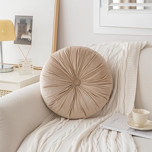 Miniatura 2 de Almohada redonda de terciopelo de color liso, almohada de piso de calabaza, decoración del hogar, cojín redondo plisado para sofá, silla, cama y