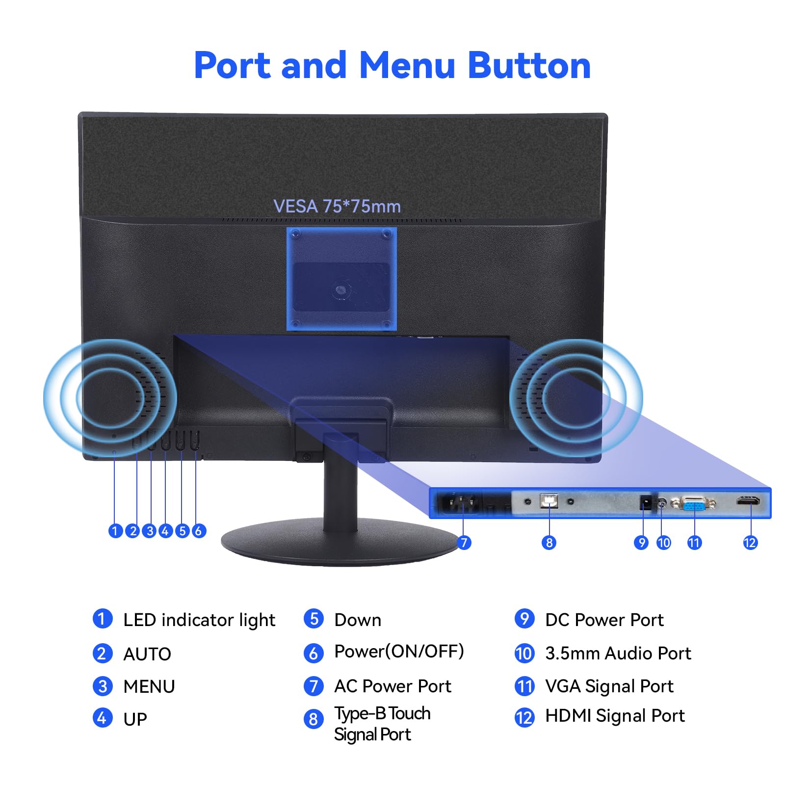 Insykktrkig Touchscreen Monitor 19 Inch FHD 1440 x 900 Multi-Touch Screen Dual Speakers HDMI VGA Type-B 60Hz,VESA,Brightness 300cd/m²,Tilt Adjust,PC Desktop Laptop Computer Windows Touch Display — view 3