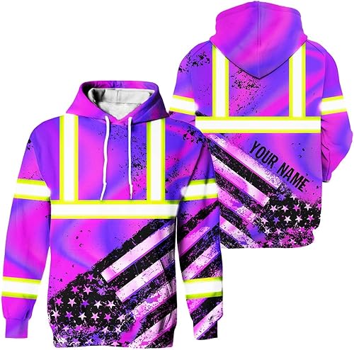 HiVis Custom Sudadera con capucha de alta visibilidad con diseño de bandera de Estados Unidos para hombres y mujeres, cintas reflectantes de