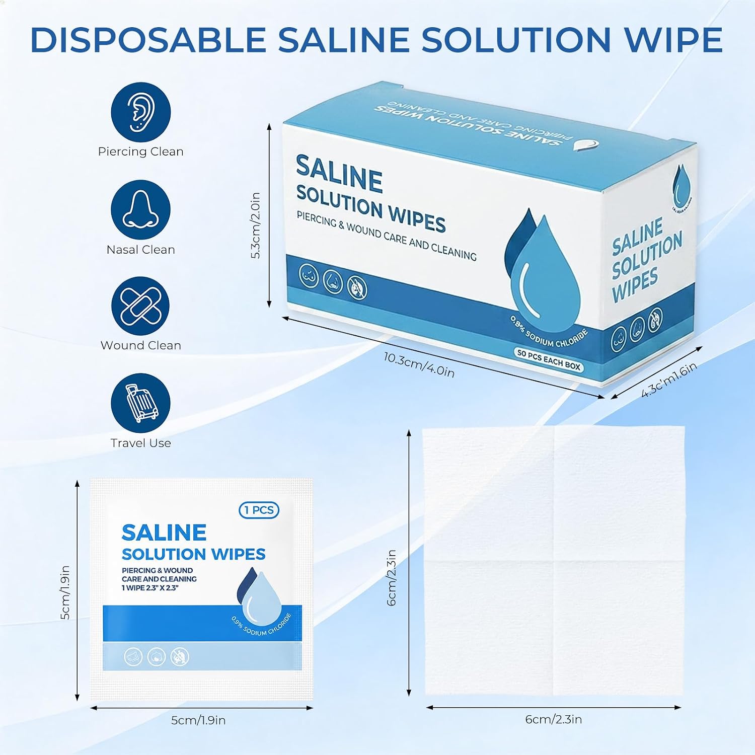 Saline Wipes for Piercing Aftercare, Disposable Saline Solution Cleaner Wipe Individually Wrapped Towels Packet Bulk Outdoor Travel Size First Aid Kit for Ear Nose Wound Cleaning (400 Count)